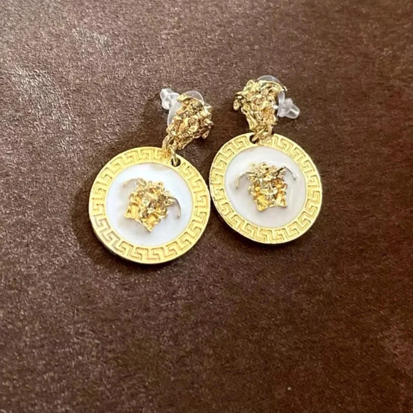 Medusa Tribute Gold Drop Earrings - Picture 3 of 4